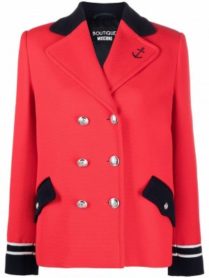 Двубортный пиджак с вышивкой Boutique Moschino. Цвет: красный