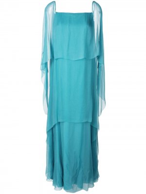 Длинное многослойное платье Alberta Ferretti. Цвет: синий