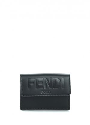 Женский кожаный кошелек с черным логотипом Fendi