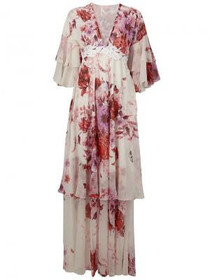 Вечернее платье с цветочным принтом Giamba. Цвет: розовый и фиолетовый