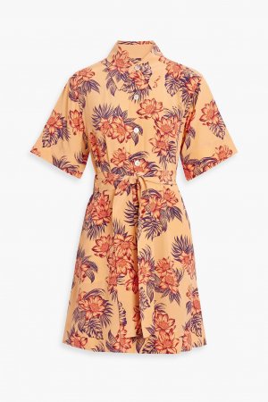 Платье-рубашка мини Adalaide из шелкового крепдешина с цветочным принтом EQUIPMENT, персиковый Equipment