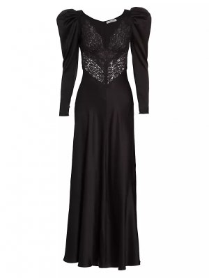 Украшенное атласное платье с пышными рукавами, черный Rodarte