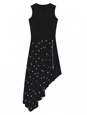 Платье из шелка 4G с асимметричной юбкой рюшами , черный Givenchy