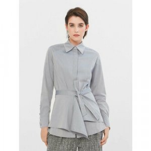 Блуза , классический стиль, полуприлегающий силуэт, длинный рукав, баска, однотонная, размер 50, серый Lo. Цвет: серый