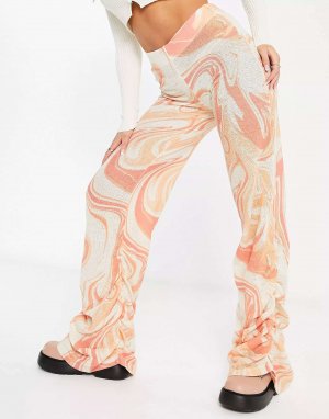 Оранжевые трикотажные брюки со сборками на подоле Jaded London. Цвет: оранжевый