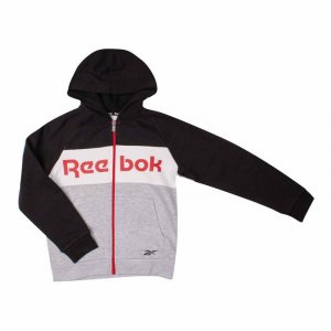 Толстовка с тремя полосками, логотипом, красной молнией и черным капюшоном для детей от 8 до 18 лет REEBOK