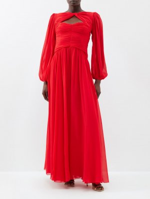 Платье из шелкового жоржета с вырезами и сборками , красный Giambattista Valli