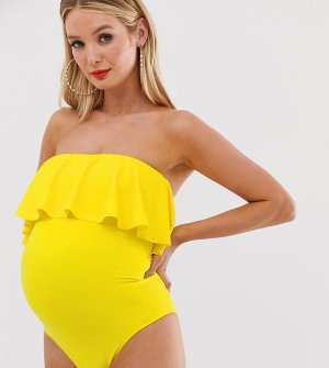 Желтый слитный купальник-бандо с оборками ASOS DESIGN recycled maternity