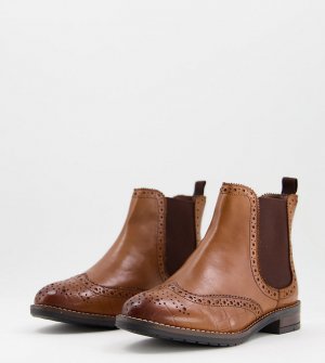 Светло-коричневые кожаные ботинки челси для широкой стопы -Коричневый цвет Dune Wide Fit
