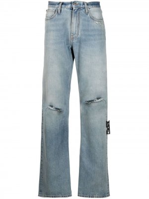Прямые джинсы с прорезями Off-White. Цвет: синий