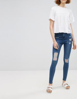 Рваные джинсы скинни с завышенной талией Anika Waven. Цвет: синий