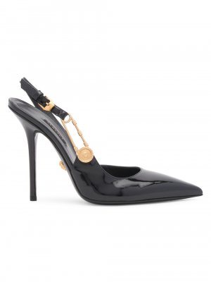 Туфли-лодочки из лакированной кожи с ремешком на пятке Safety Pin, черный Versace