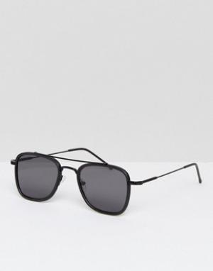 Черные квадратные солнцезащитные очки с металлической планкой New Look. Цвет: черный
