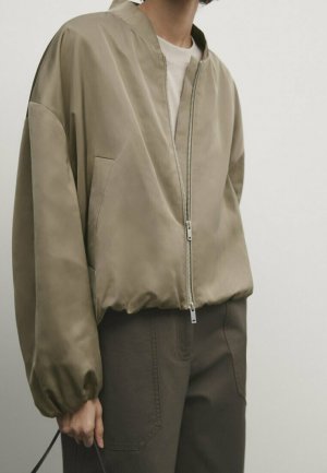 Куртка-бомбер , зеленая Massimo Dutti