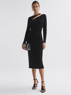 Бархатное облегающее платье Macey с длинными рукавами , черный Reiss