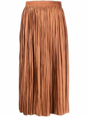 Плиссированная юбка миди с завышенной талией Roberto Collina. Цвет: коричневый