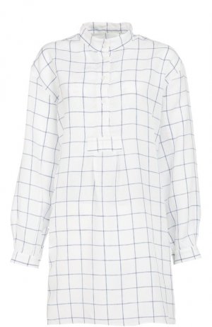 Хлопковая домашняя блуза в клетку The Sleep Shirt. Цвет: синий