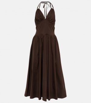 Поплиновое платье миди с вырезом халтер , коричневый Bottega Veneta