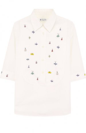 Хлопковая блуза с вышивкой Loro Piana. Цвет: белый