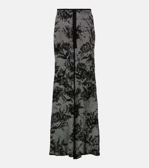 Сетчатая юбка макси с цветочным принтом ALAÏA, черный Alaïa