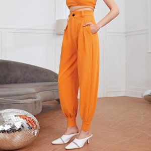 Зауженные брюки SHEIN. Цвет: оранжевый