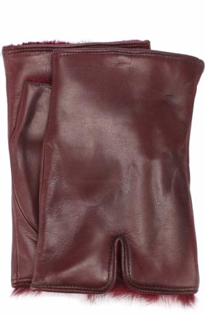 Кожаные митенки с меховой подкладкой Sermoneta Gloves. Цвет: бордовый