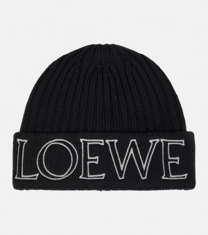 Шапка-бини в рубчик с логотипом , черный Loewe
