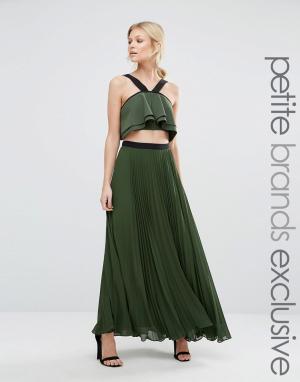 Плиссированная юбка макси с контрастным поясом True Decadence Petite. Цвет: зеленый