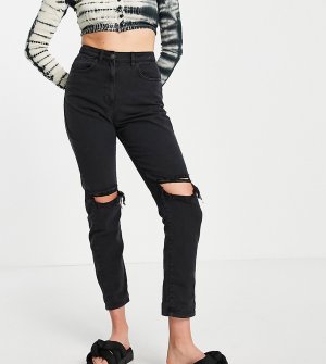 Черные выбеленные джинсы в винтажном стиле с рваной отделкой -Черный цвет Parisian Tall