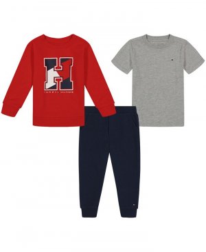 Базовая футболка для маленьких мальчиков, флисовый свитер с круглым вырезом монограммой и джоггеры, комплект из 3 предметов , красный Tommy Hilfiger