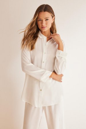 Белая атласная пижама-рубашка Women'secret, белый Women'Secret