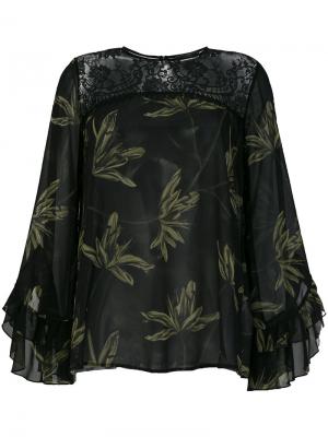 Блузка с принтом листьев Ki6. Цвет: чёрный