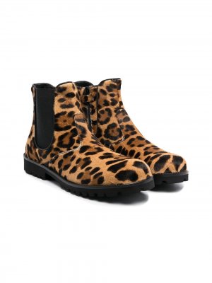 Ботинки с леопардовым принтом Dolce & Gabbana Kids. Цвет: коричневый