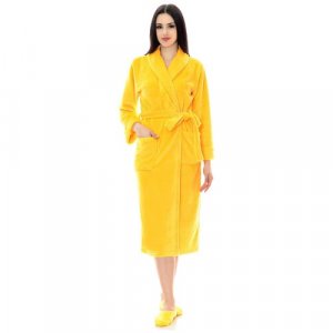 Халат удлиненный, длинный рукав, карманы, пояс, размер 52/54, желтый S-Family. Цвет: желтый