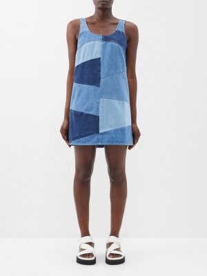 Джинсовое мини-платье в стиле пэчворк FRAME, синий Frame