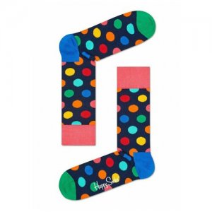 Яркие носки унисекс Big Dot Sock в цветной горох / темно-синий 25 Happy socks. Цвет: синий