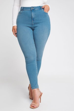 Синие длинные джинсы Lucy Super Stretch зауженного кроя и средней талии, синий Simply Be