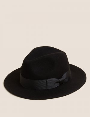 Шляпа-федора из чистой шерсти и Stormwear , черный Marks & Spencer