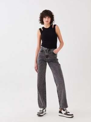 Женские джинсовые брюки прямого кроя с нормальной талией XSIDE, антрацит Xside