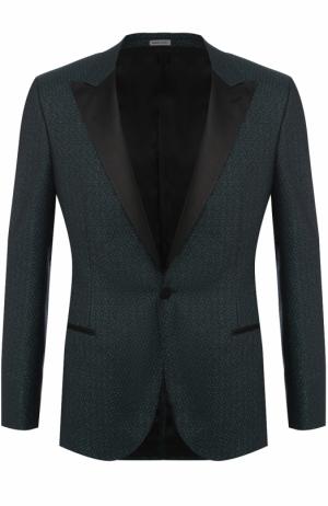 Шерстяной однобортный пиджак с металлизированной отделкой и остроконечными лацканами Lanvin. Цвет: темно-зеленый