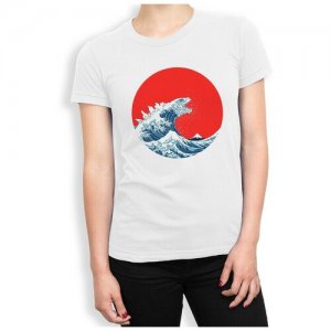 Футболка Dream Shirts Годзилла и Большая Волная в Канагаве Женская белая S. Цвет: белый