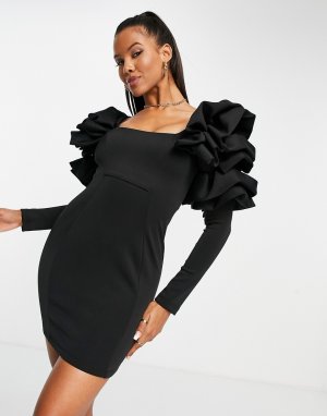 Черное платье мини с большими объемными рукавами -Разноцветный ASOS DESIGN