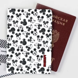 Обложка для паспорта женская Микки Маус и друзья, чёрный, белый Disney. Цвет: черный; белый