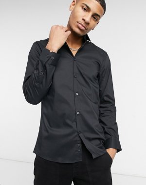 Узкая эластичная рубашка черного цвета Moss London-Черный BROS