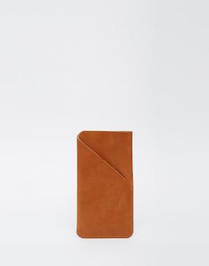 Светло-коричневый кожаный чехол для iPhone ASOS. Цвет: рыжий