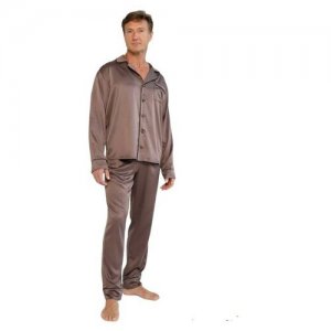 Пижама мужская из шелка с брюками и рубашкой Шоколад Размер 52 Малиновые сны. Цвет: коричневый