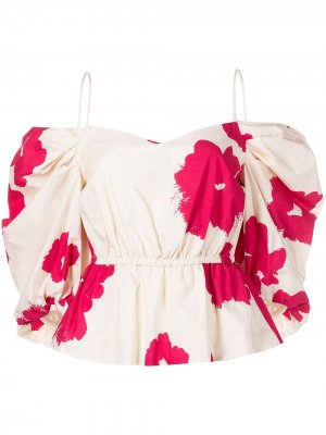 Блузка с объемными рукавами и цветочным принтом Tanya Taylor. Цвет: белый