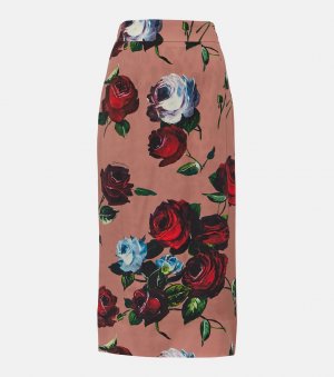 Юбка миди из шармеза с цветочным принтом , розовый Dolce&Gabbana