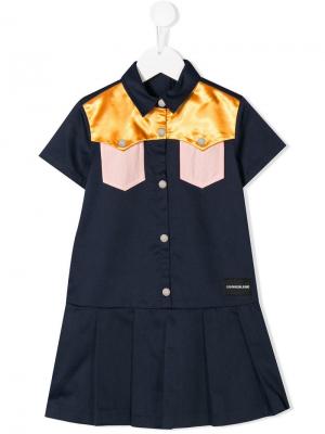 Платье-рубашка в стиле колор-блок Calvin Klein Kids. Цвет: синий
