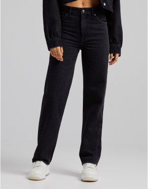 Черные джинсы в винтажном стиле с завышенной талией -Черный цвет Bershka